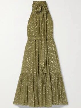 Zimmermann Silk Olive Green and Gold Polka Dot Midi Dress